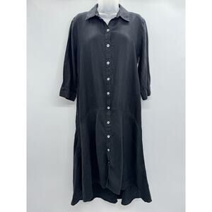 Chico's 100% Linen Relaxed Shirt Dress Sz 6/Small Black High Low Beachy Vacation